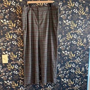 Ava & Viv Plaid Wide-Leg Trousers in Black Gray & Red Stretch Waist Size 22 26